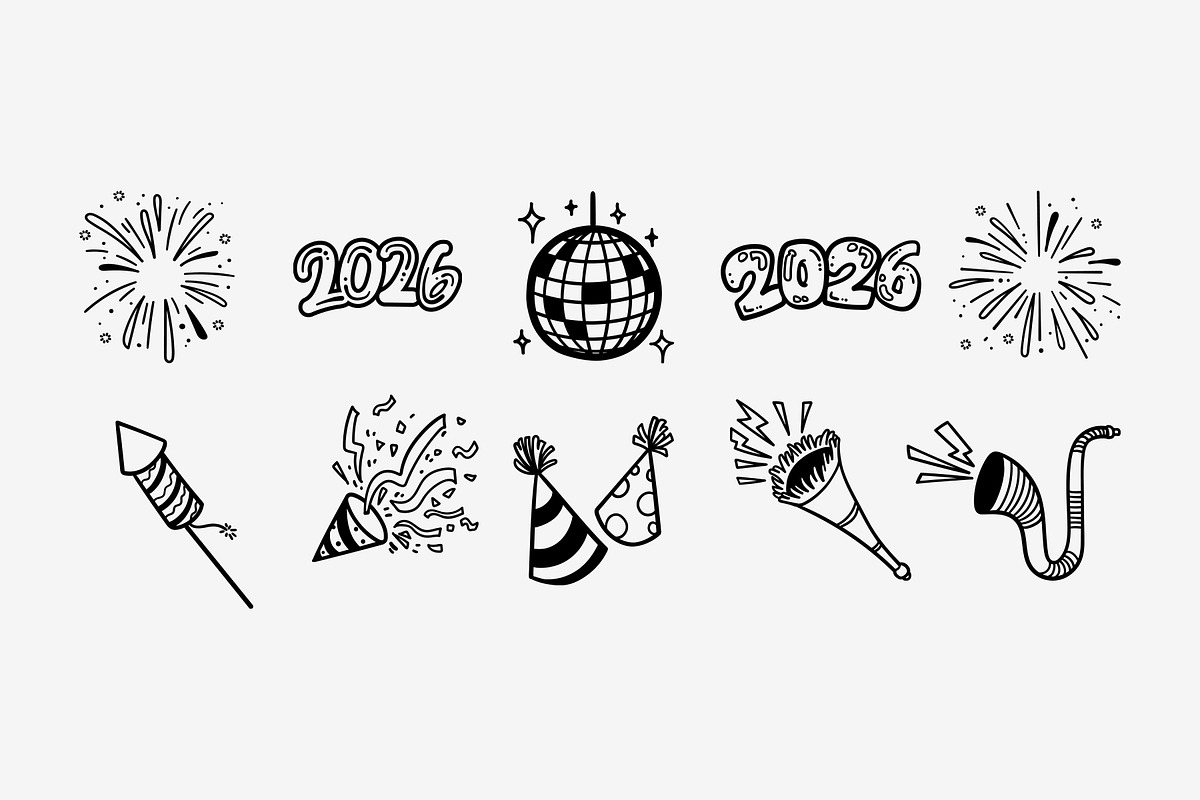 New Year Doodle Illustration Element, an Object Graphic by SLAB! Design (Photo 2 of 3)