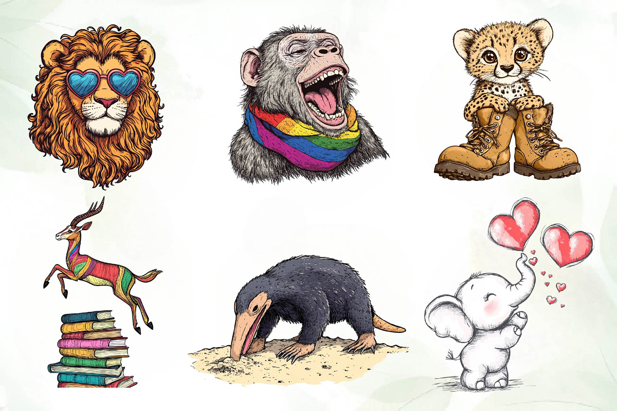 Quirky Safari Animals Clipart, an Illustration by CreationArt (Photo 3 of 6)