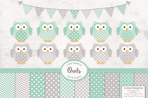 Mint & Grey Vector Owls & Papers, an Illustration by Amanda Ilkov