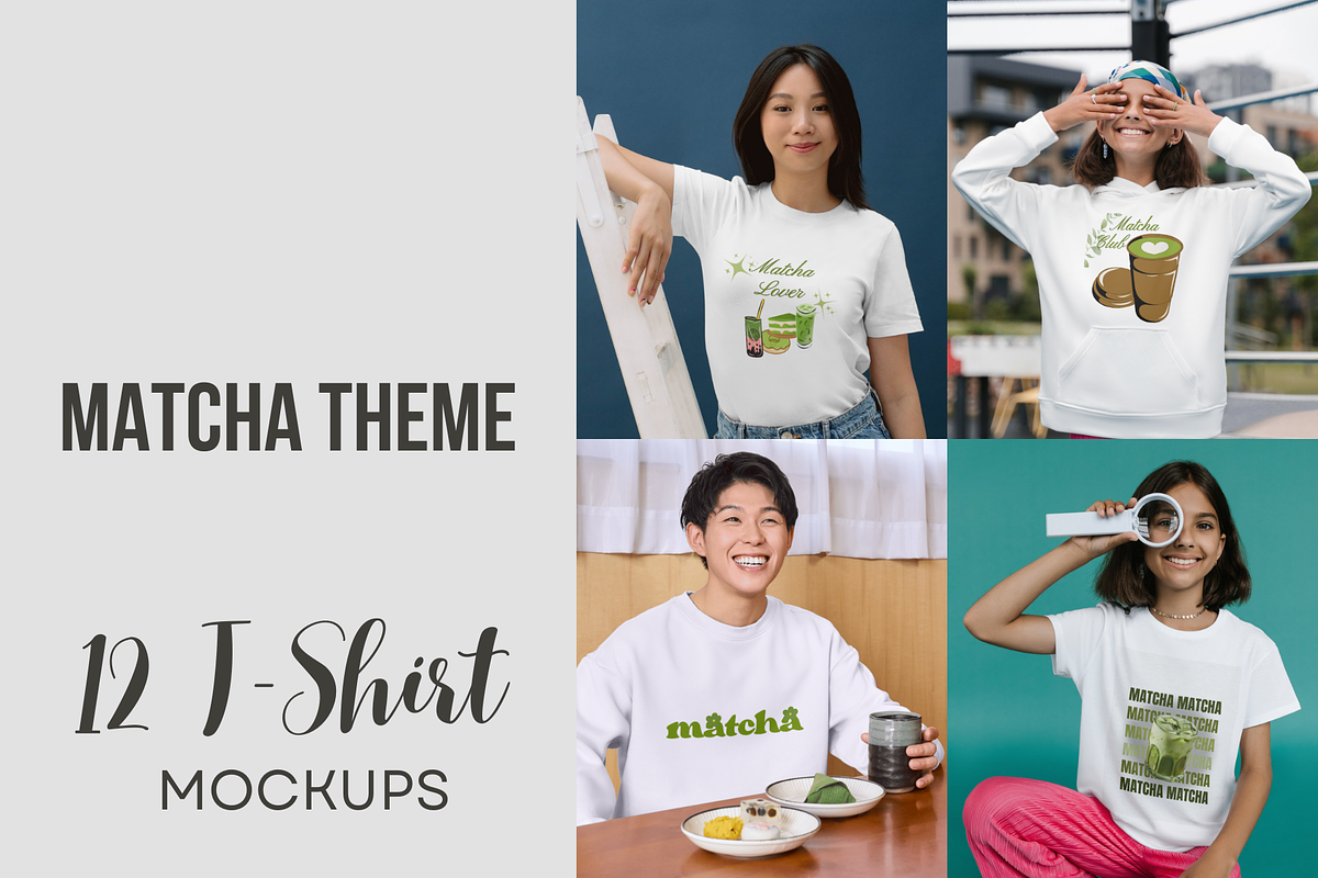 Matcha designs T-shirt Mockups, a Merchandise Mockup by KarolinaKreations (Photo 1 of 5)