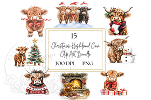 Christmas Highland Cow PNG Bundle, an Illustration by Delta Designs