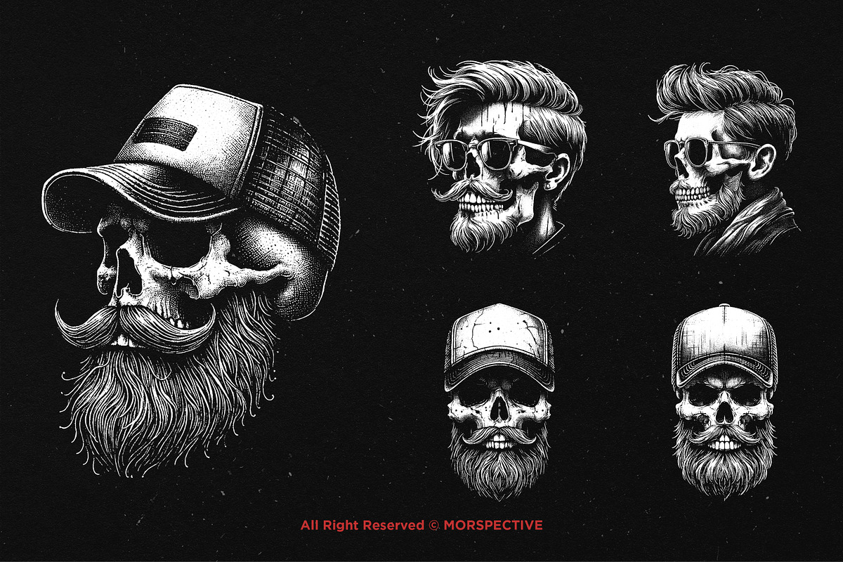 10 Bundle Dark Art Hipster Skull, an Illustration by Morspective (Photo 5 of 7)