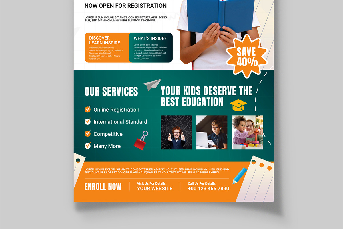 School Admission Flyer Template, a Flyer Template by MightyDesign (Photo 5 of 8)
