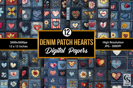 Denim Patched Heart Seamless Pattern, a Pattern Graphic by Creative Store