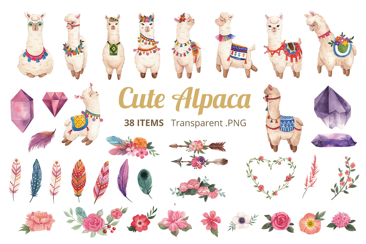 Cute Alpaca watercolor, an Animal Illustration by CreativeValuation (Photo 2 of 17)