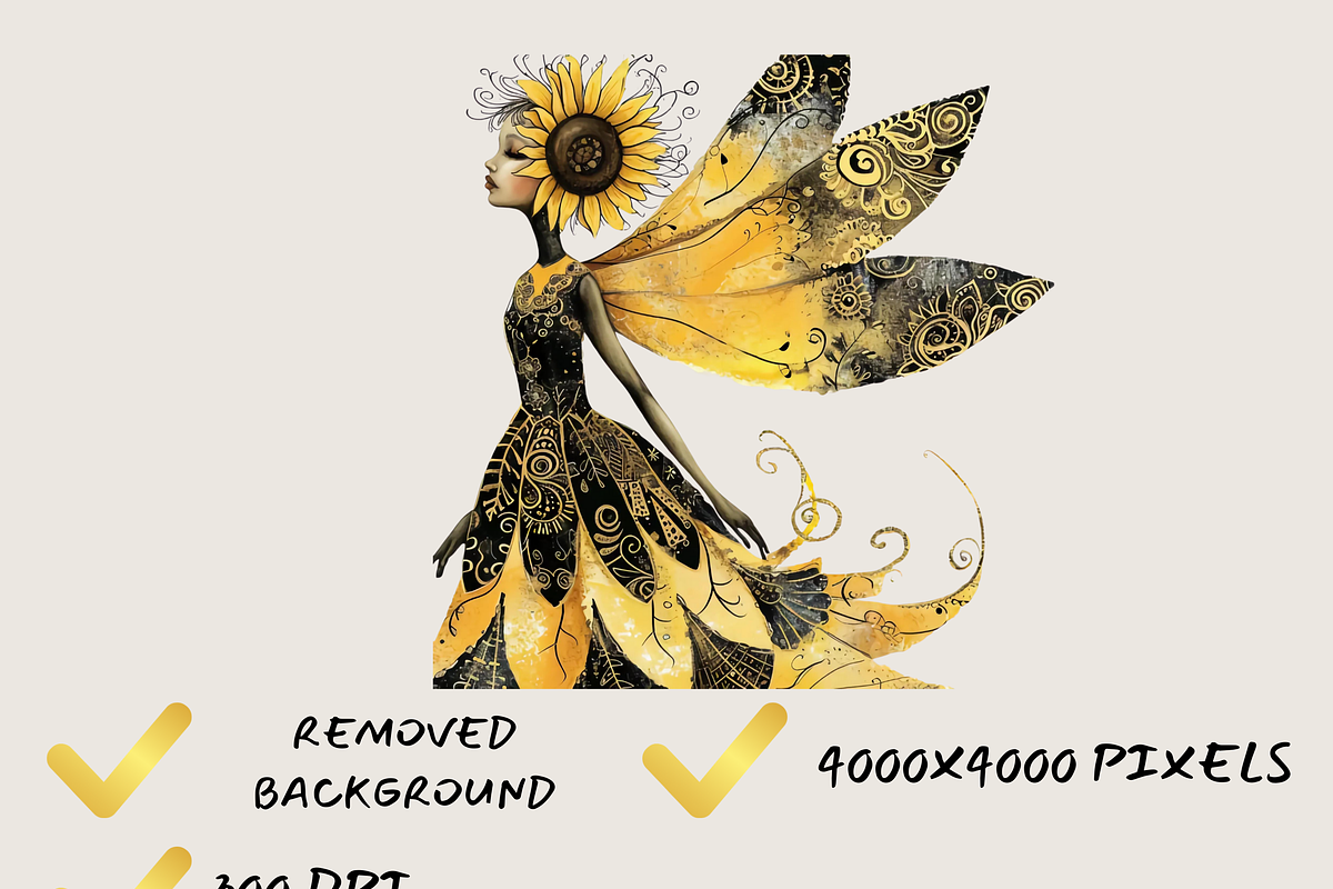 SUNFLOWER FOREST FAIRY CLIPART PACK, a Person Illustration by Daring Digies (Photo 5 of 7)