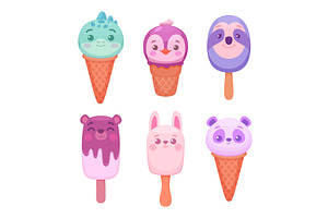 Animals ice cream. Cute cartoon pets, a Food Illustration by Onyx