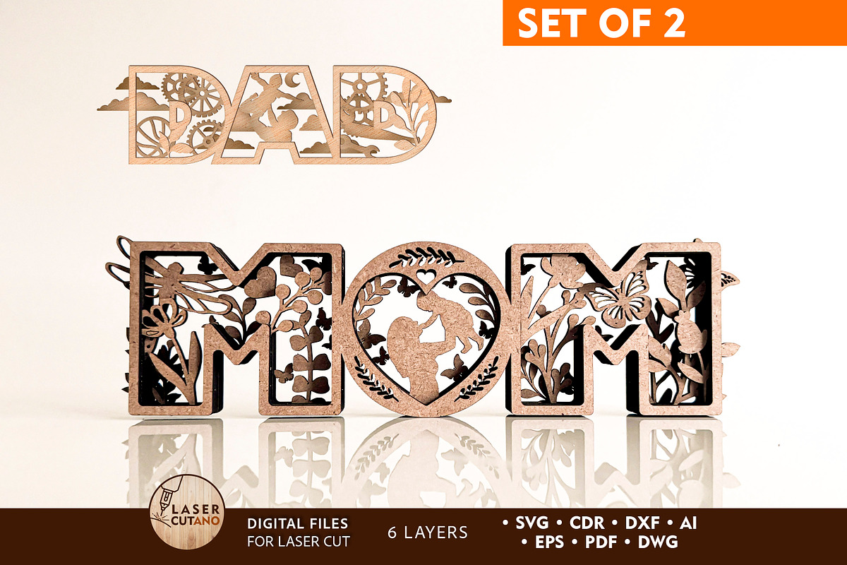MOM and DAD SET Myltilayer Templates, a Templates & Theme by LaserCutano (Photo 1 of 7)
