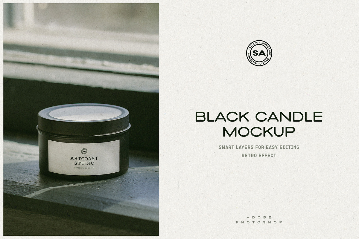 Black Candle Label Mockup, a Packaging Mockup by Artcoast Studio (Photo 1 of 10)