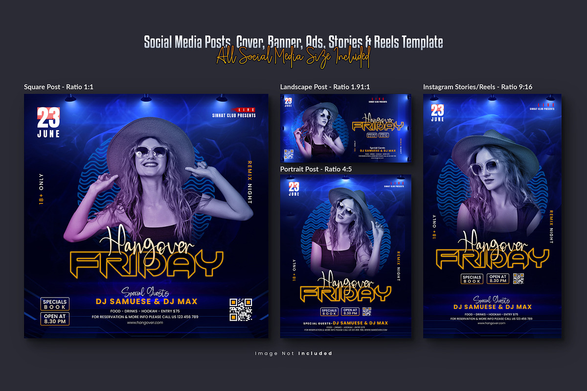 Night Vibes Music Party Flyer Set, a Social Media Template by Creative_View
