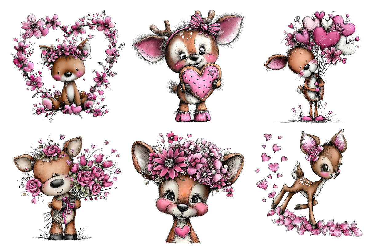 Valentine's Whimsical Deer Clipart, an Illustration by Dream Creation (Photo 4 of 5)