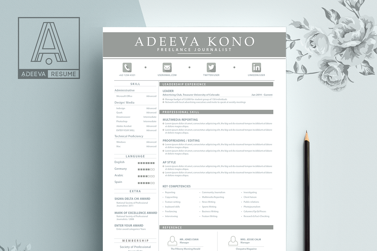 Professional Resume Template Kono, a Resume Template by AdeevaResume (Photo 3 of 4)