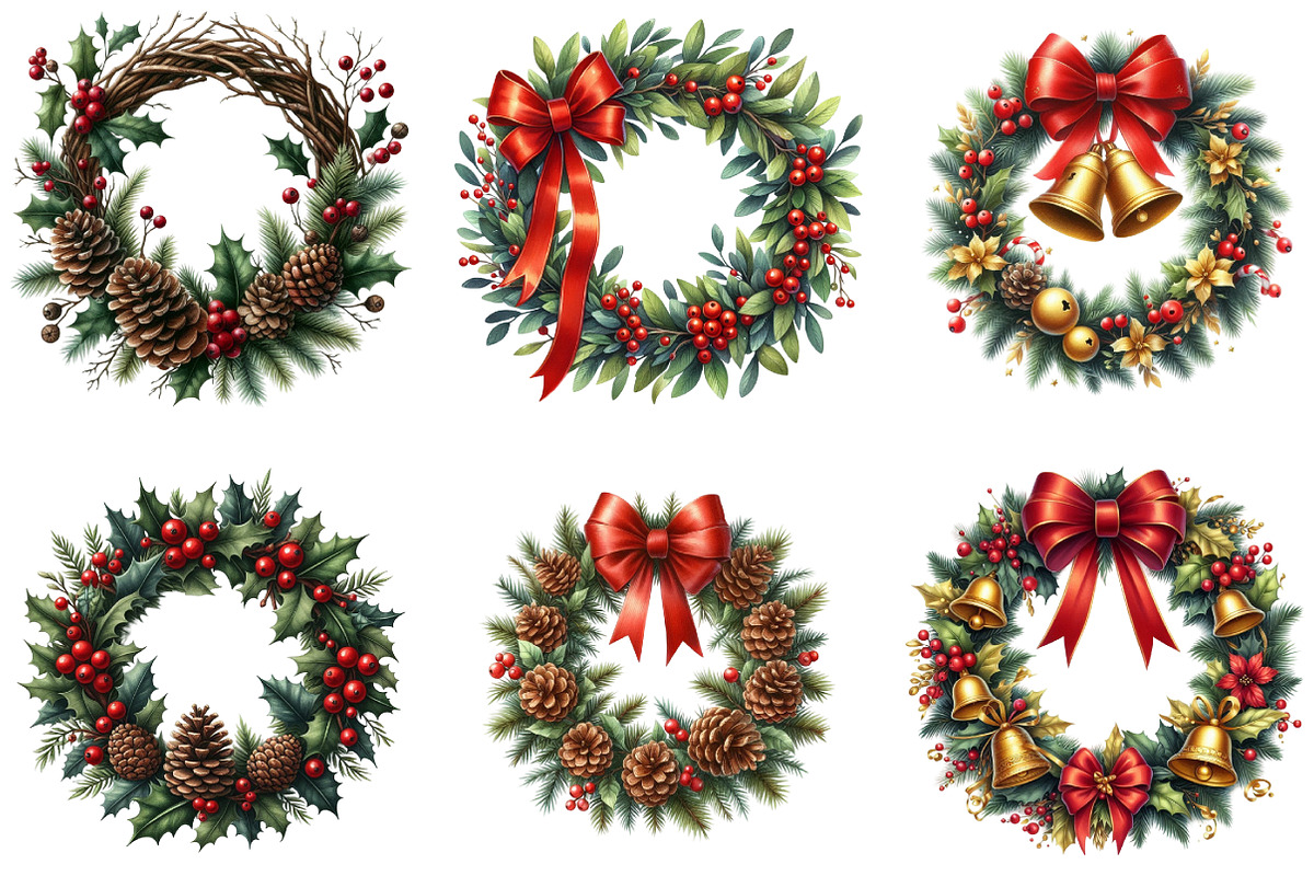 Watercolor Christmas Wreath Clipart, an Illustration by DreamArtGraphic (Photo 3 of 5)