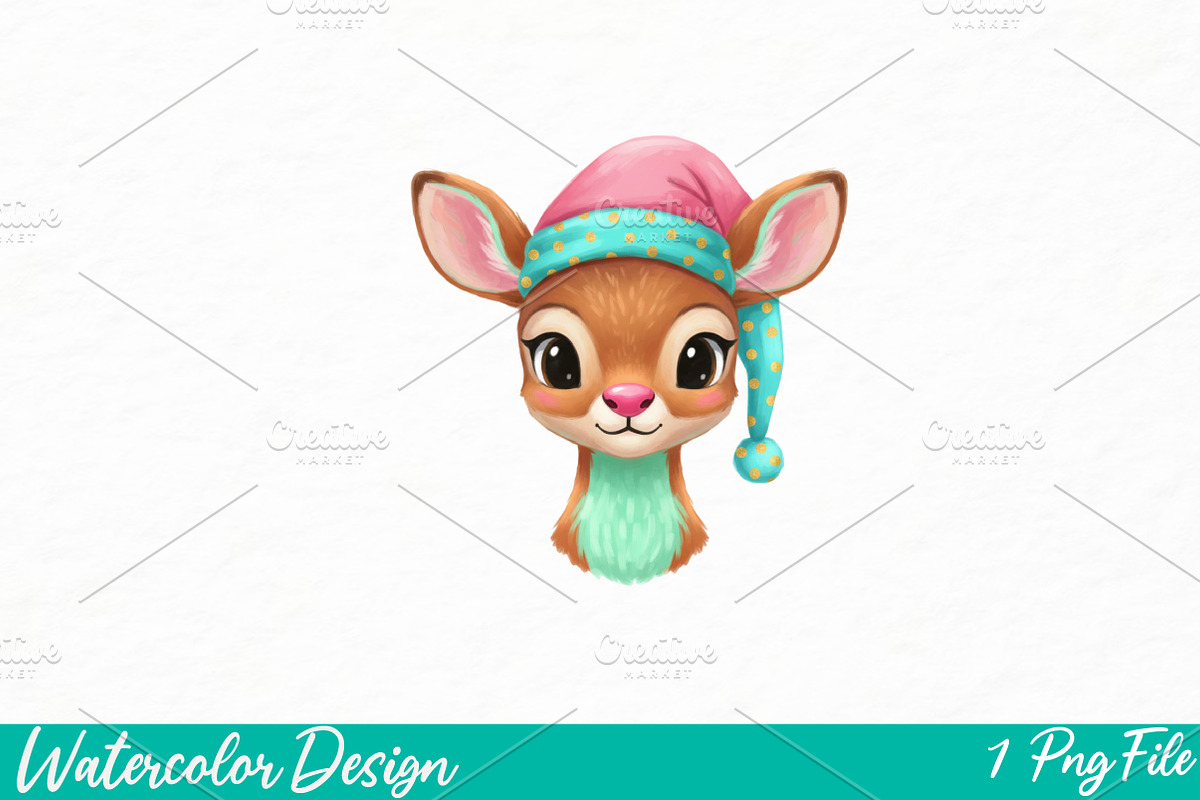 Hand-Painted Reindeer Christmas Png, an Illustration by Watercolor design (Photo 1 of 3)