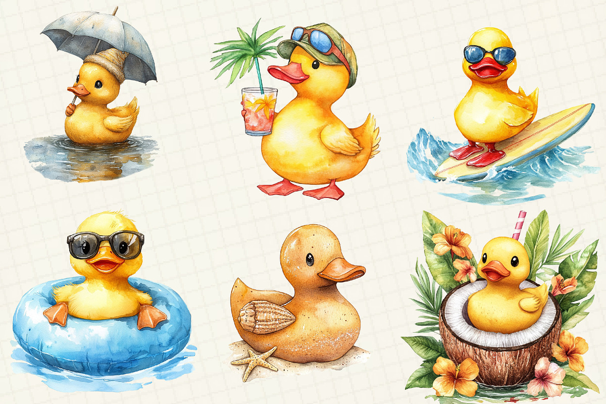 Watercolor Summer Duck Clipart, an Illustration by OK Design (Photo 3 of 5)
