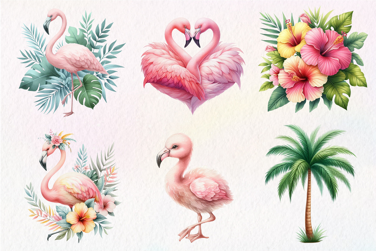 Watercolor flamingo clipart, an Illustration by CreationArt (Photo 4 of 5)