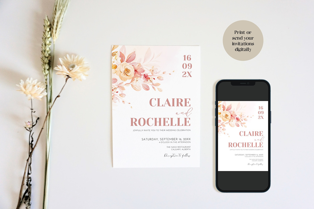 Romantic Floral Invitation Template, an Invitation Template by Cottontail Paper Shop (Photo 3 of 7)