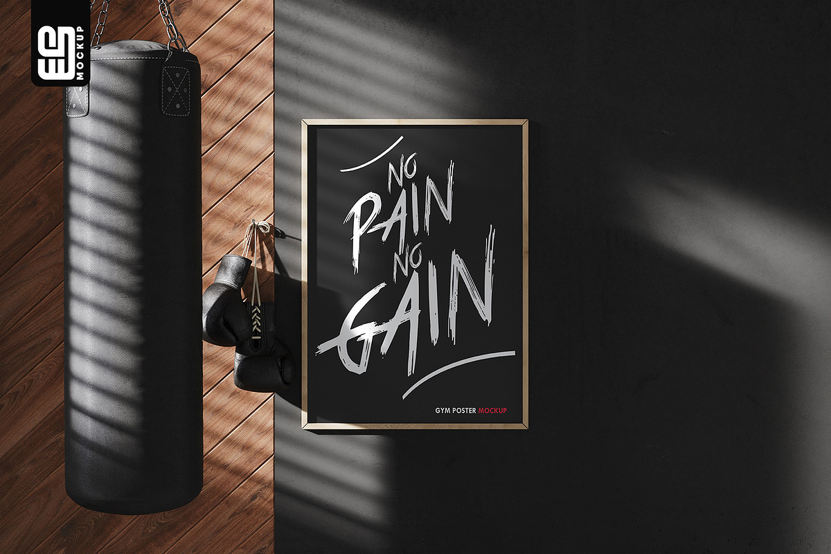 Wood Poster Frame In Gym Mockup, an Advertising Mockup by SD Mockup (Photo 2 of 3)