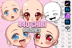 Procreate Chibi face brushes, a Brush Add-On by Revabrush