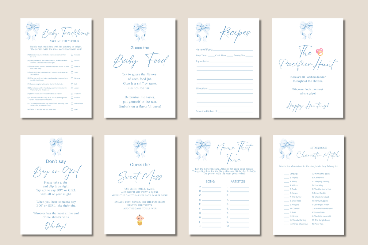 Blue Bow Baby Shower Bundle, a Presentation Template by Stellalunarts (Photo 5 of 9)