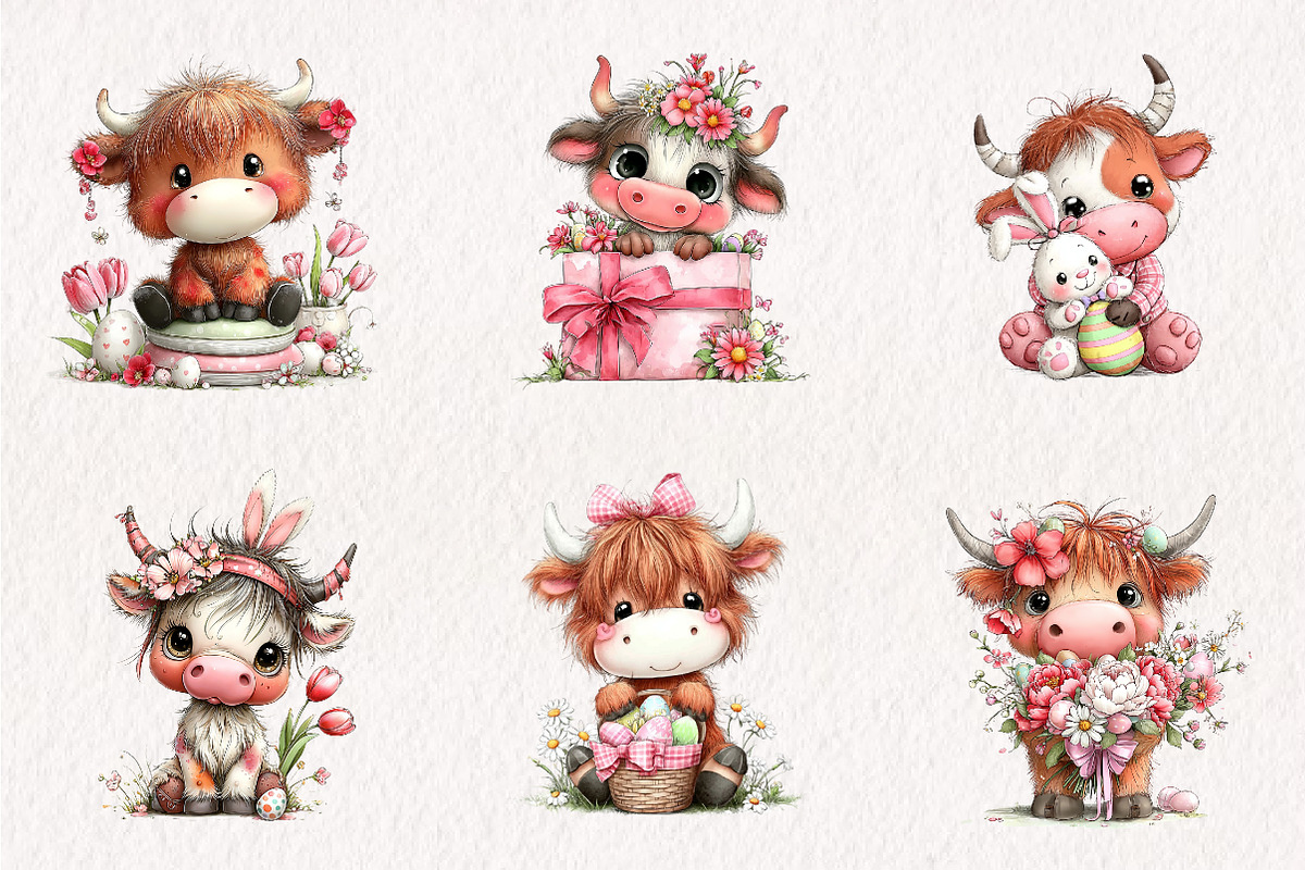 Whimsical Easter Highland Cow Clipar, an Illustration by CreationArt (Photo 6 of 7)