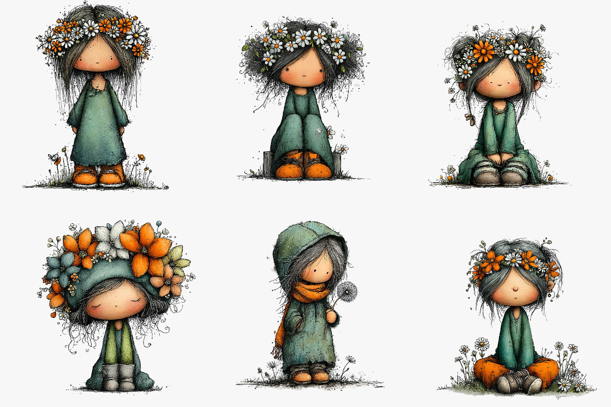 Flowers and Girls Clipart, an Illustration by CreationArt (Photo 6 of 6)