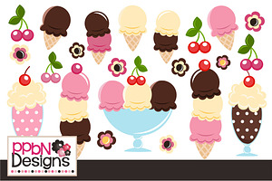Ice Cream Vectors and Clipart, a Food Illustration by PPbN Designs