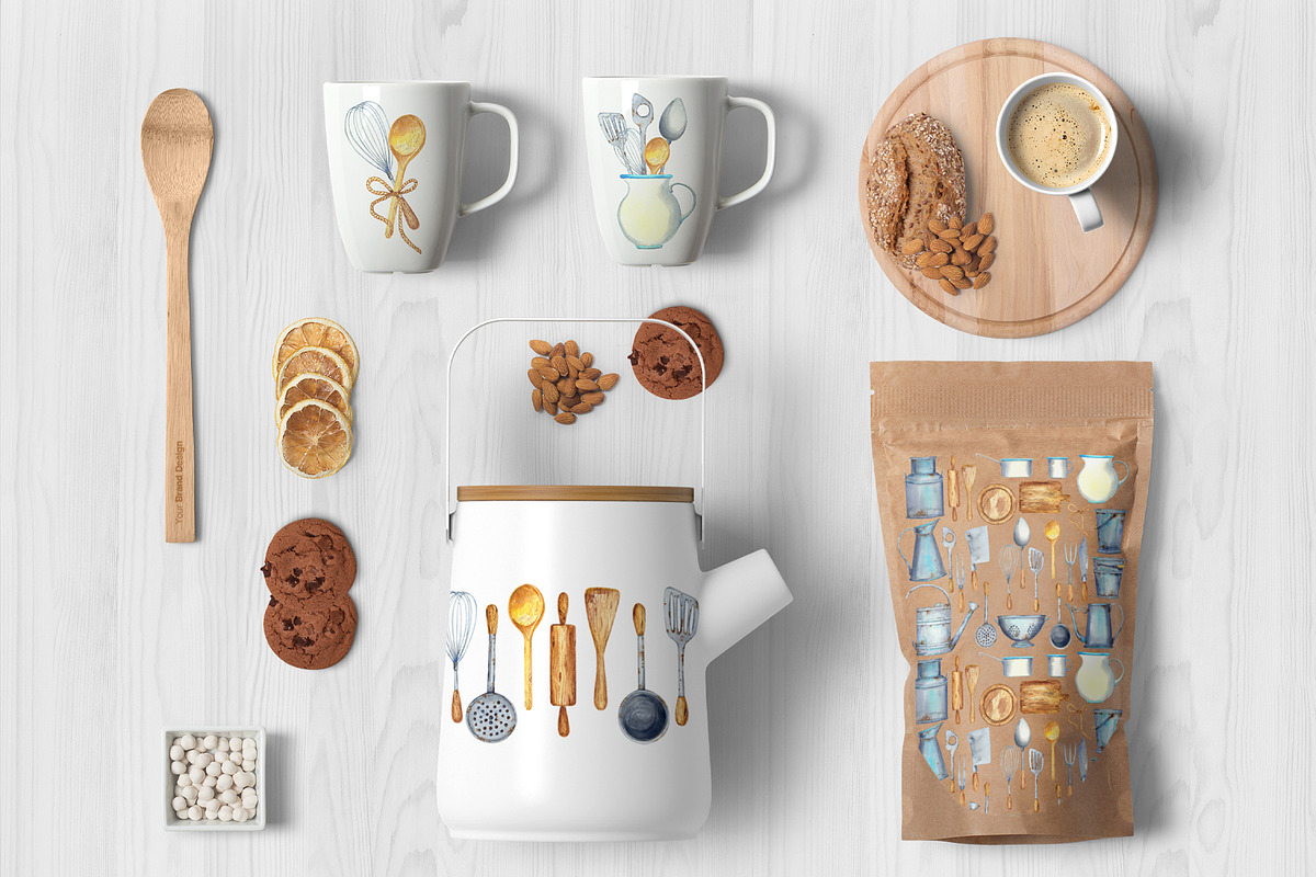 Watercolor ANTIQUE KITCHEN UTENSILS, an Object Graphic by JennyColorArt (Photo 3 of 5)