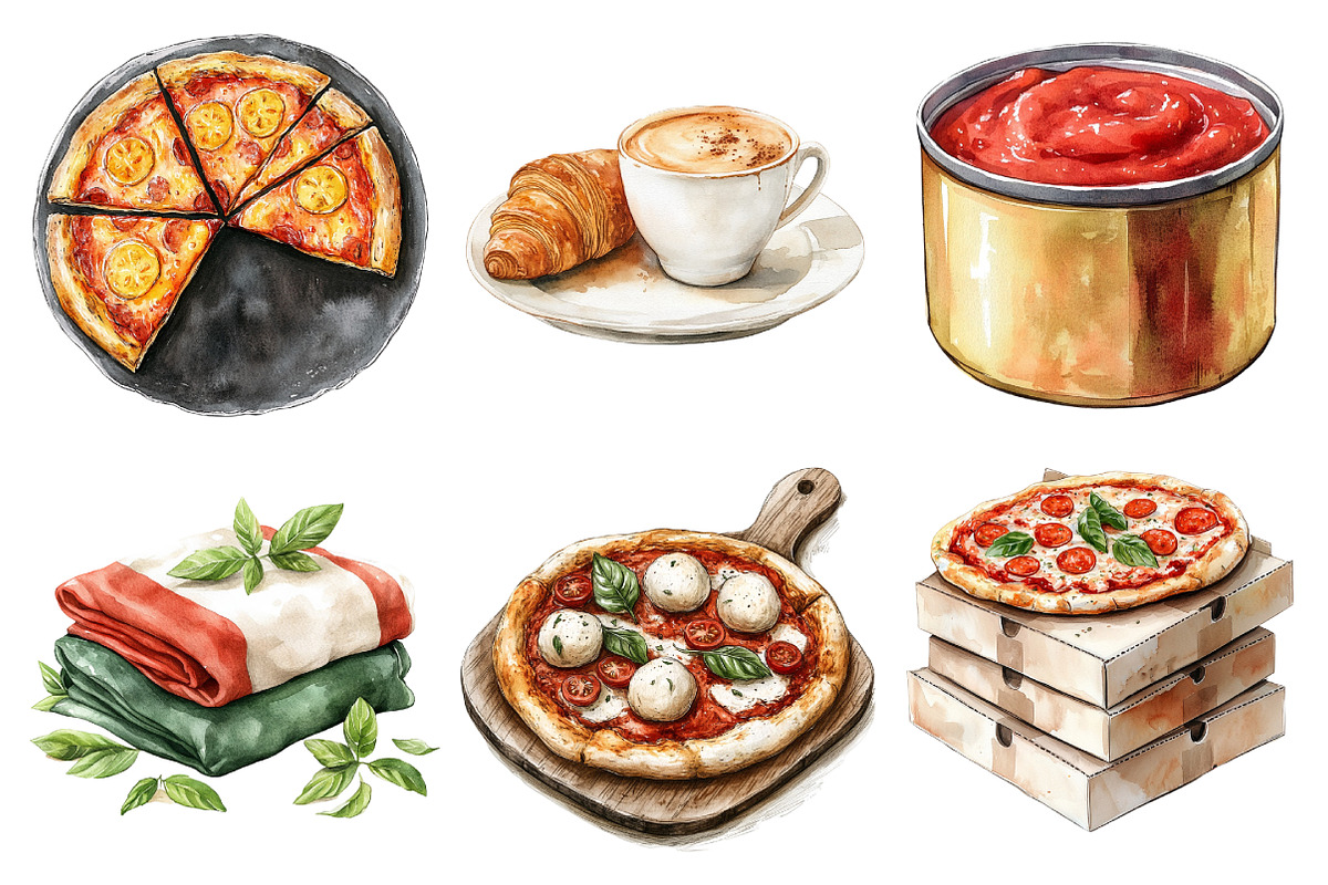 Watercolor Pizzeria Clipart, an Illustration by Daily.Designs (Photo 4 of 4)