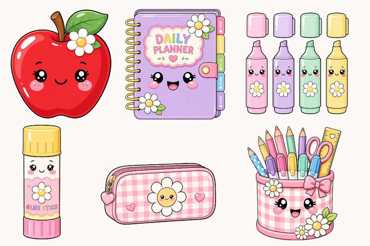 Kawaii Back to School Clipart Bundle, a Seasonal Illustration by Designworld (Photo 3 of 5)