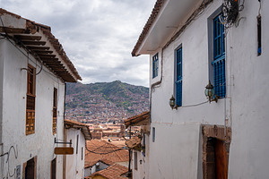 Charming Street in San Blas Neighborhood, Cusco, with Whitewashe, a Photo by GoodGoods