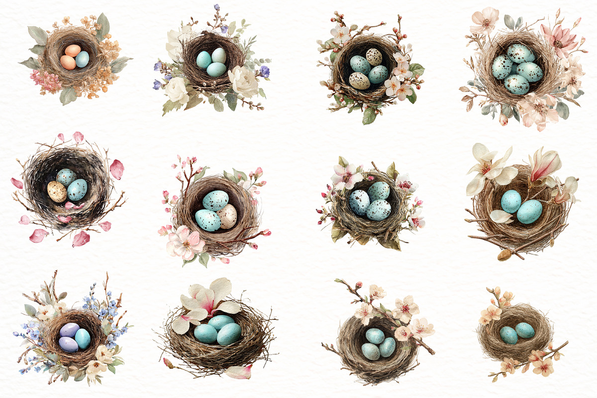 Watercolor Boho Bird Nests Clipart, an Illustration by Designworld (Photo 3 of 5)