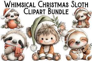 Whimsical Christmas Sloth Clipart, an Illustration by Pixels.Craft