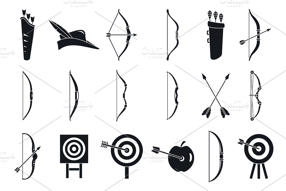 Archery sport icons set, simple, an Object Illustration by Ylivdesign