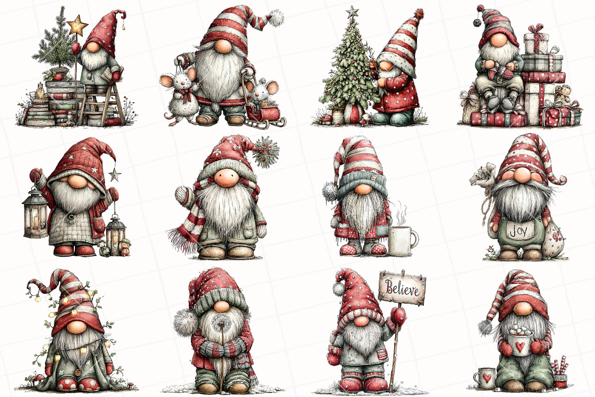 Whimsical Christmas Gnome Clipart, an Illustration by OK Design (Photo 3 of 6)