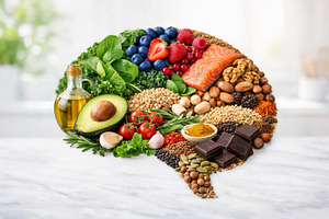 Brain-shaped arrangement of healthy, a Photo by Dvoevnore photos