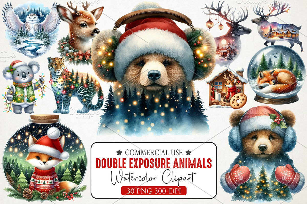 Double Exposure Christmas Animals Cl, an Illustration by RobertsArt (Photo 1 of 7)