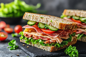 Delicious close up of a ham sandwich, a Photo by Iftikhar Alam
