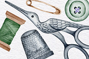 Vintage Watercolor Sewing Clipart, an Illustration by KathrineWatercolor (Thumbnail 3 of 5)