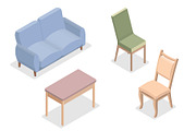 Isometric furniture set with chairs, an Object Illustration by Yayasya (Thumbnail 3 of 3)