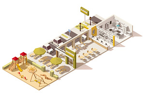 Vector Isometric Low Poly Fast Food Restaurant