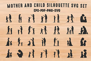 Mother and Child SVG Silhouette Set, a Person Illustration by Gfx Expert Team