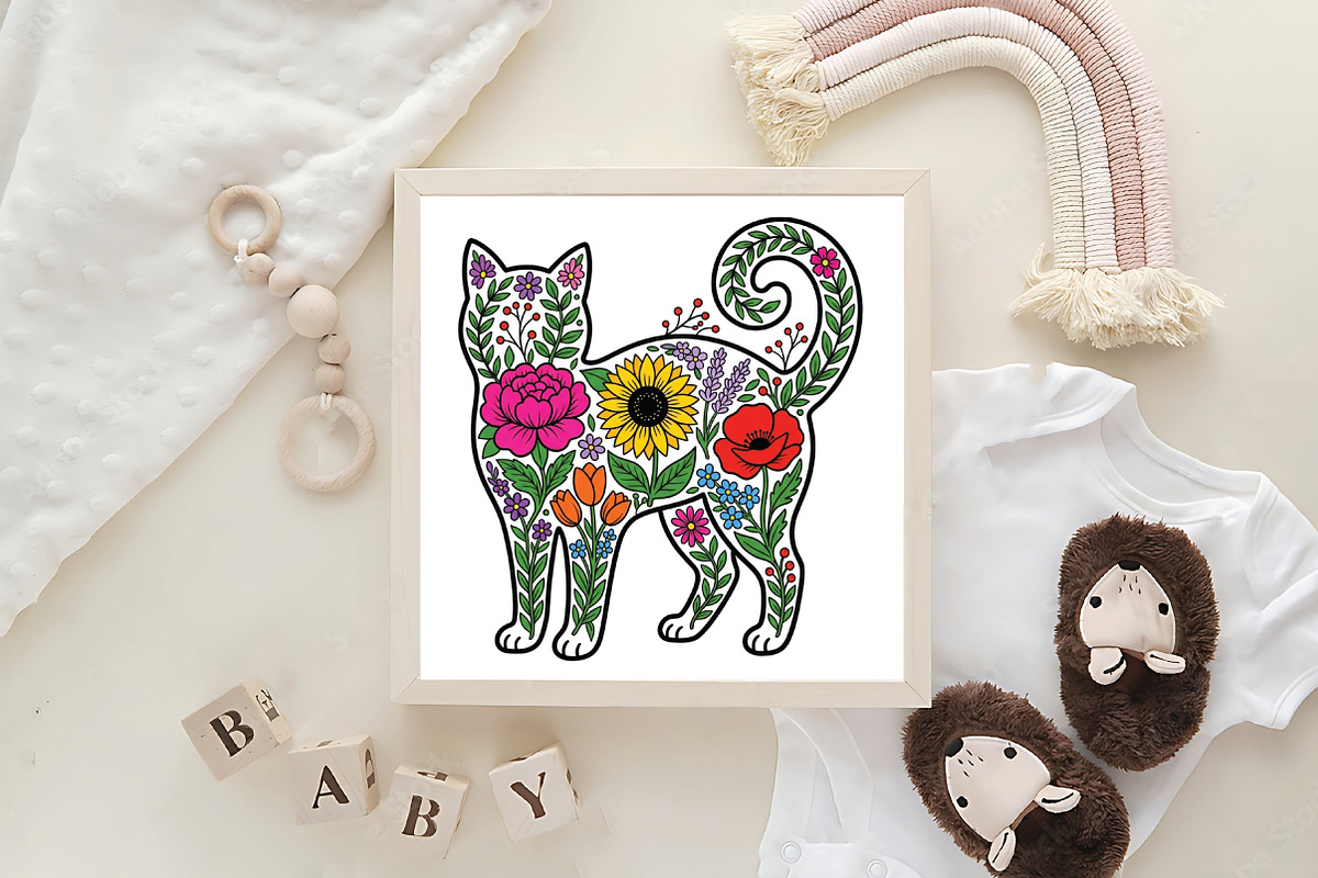 Flower Cat PNG, Wildflowers PNG, an Illustration by CraftArtStudio (Photo 4 of 4)