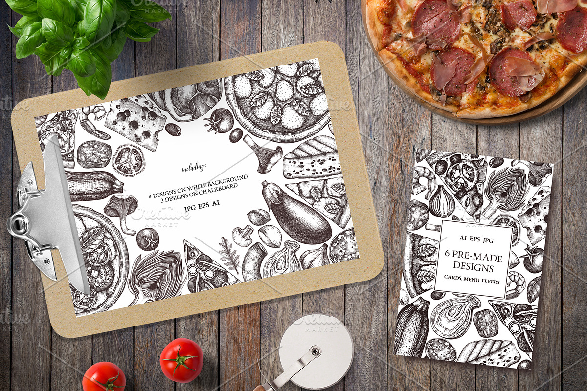 Hand-Drawn Pizza Ingredients Vectors, a Food Illustration by Yevheniia (Photo 8 of 14)