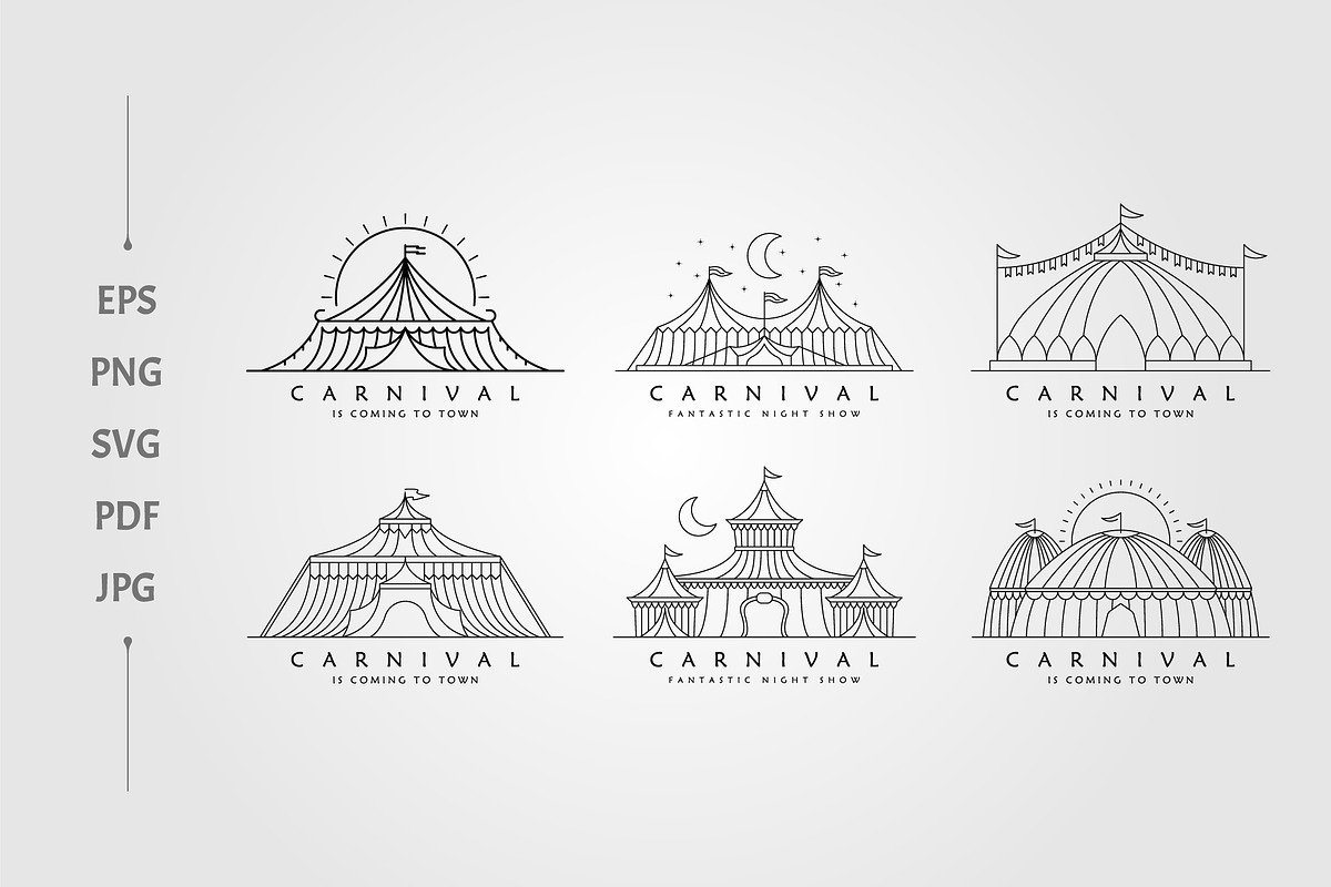 set of circus tent line art logo, a Branding & Logo Template by lawoel