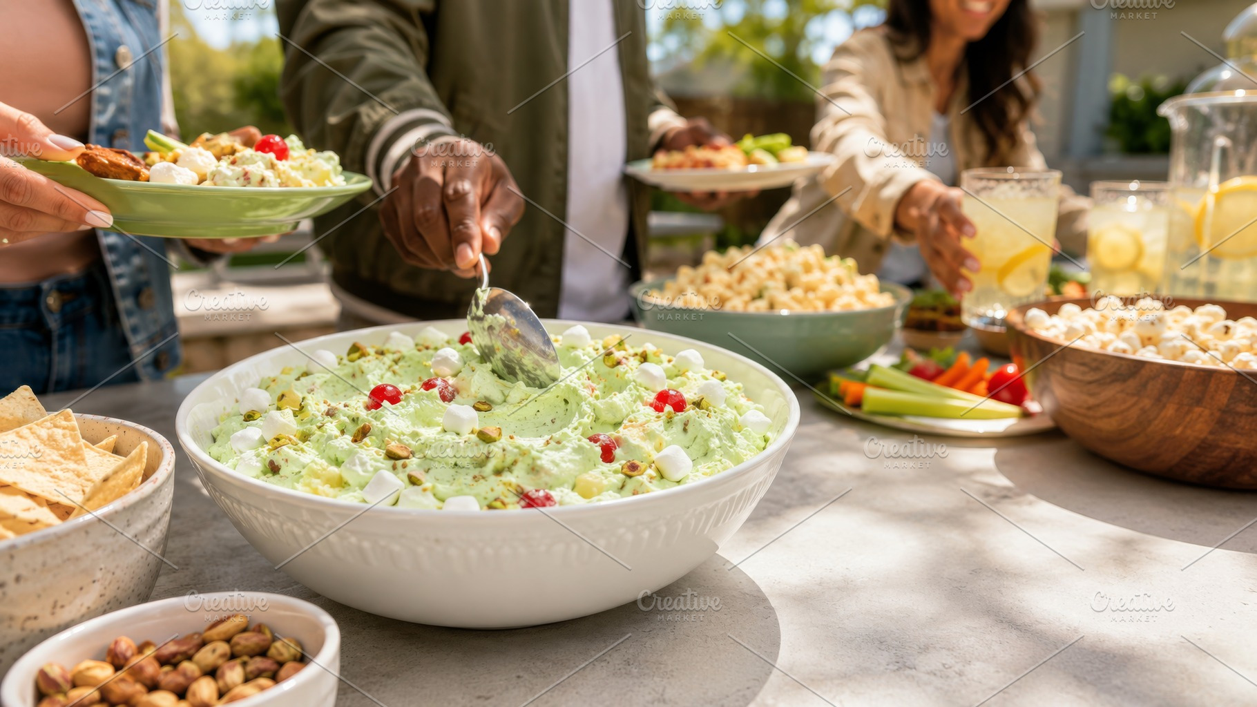 Jello salad at outdoor picnic with g, a Photo by Dvoevnore photos