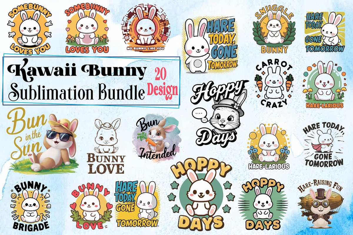 Kawaii Bunny Clipart Bundle, an Illustration by Wow Magic
