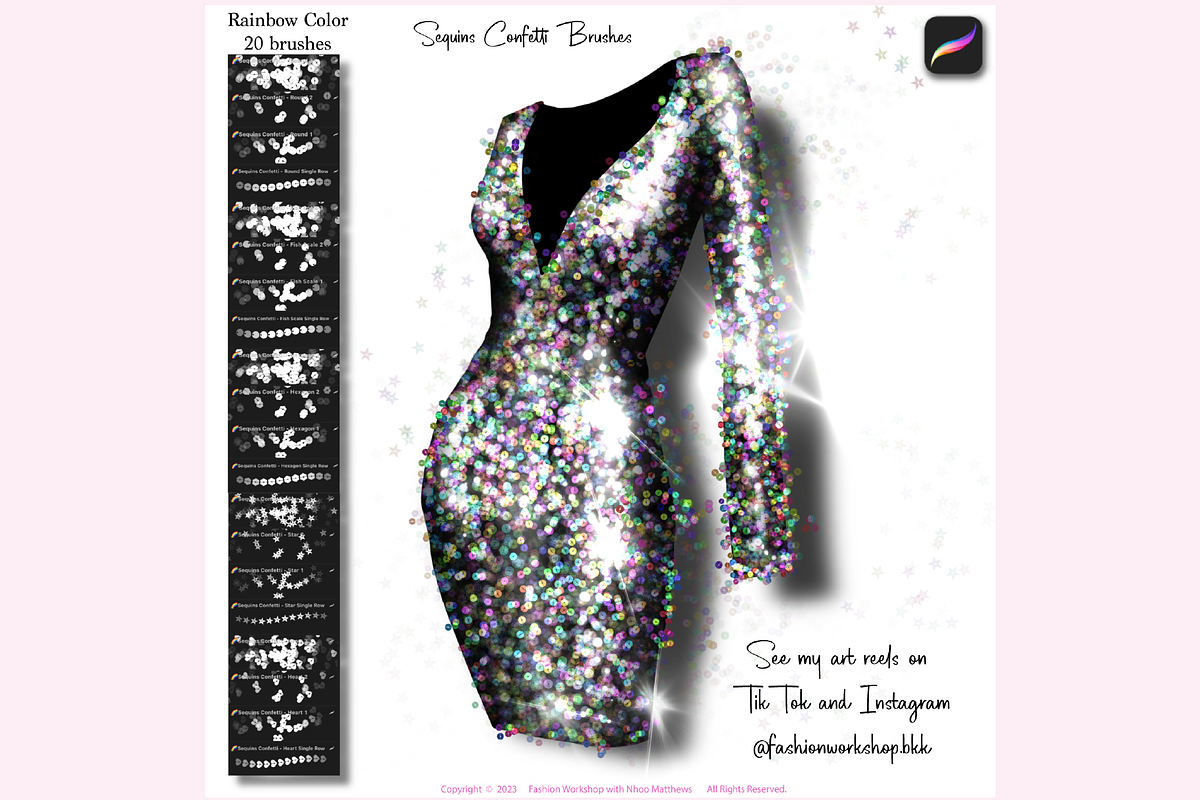 SEQUINS CONFETTI Procreate Brushes, a Brush Add-On by Fashion Workshop Bkk (Photo 7 of 11)