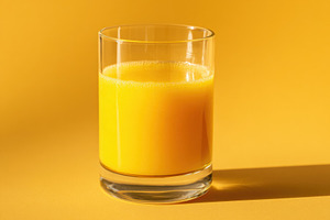 Centered glass of orange juice, a Food & Drink Photo by Virgo Studio