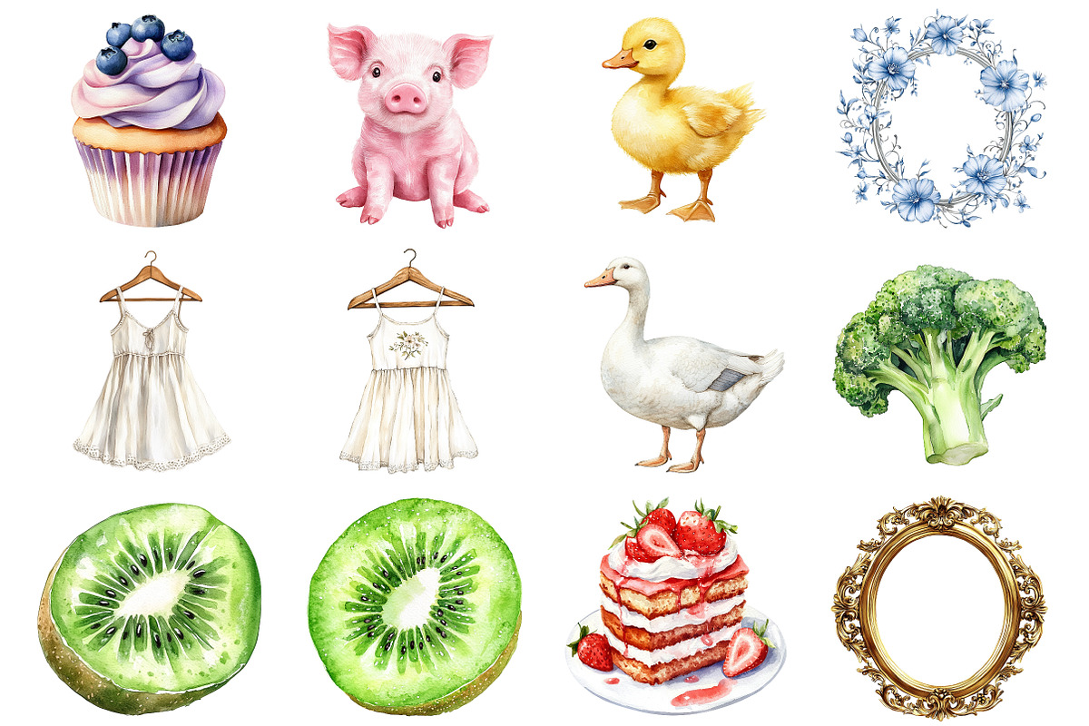 Watercolor Summer Cottage Clipart, a Seasonal Illustration by CitraGraphics (Photo 2 of 6)